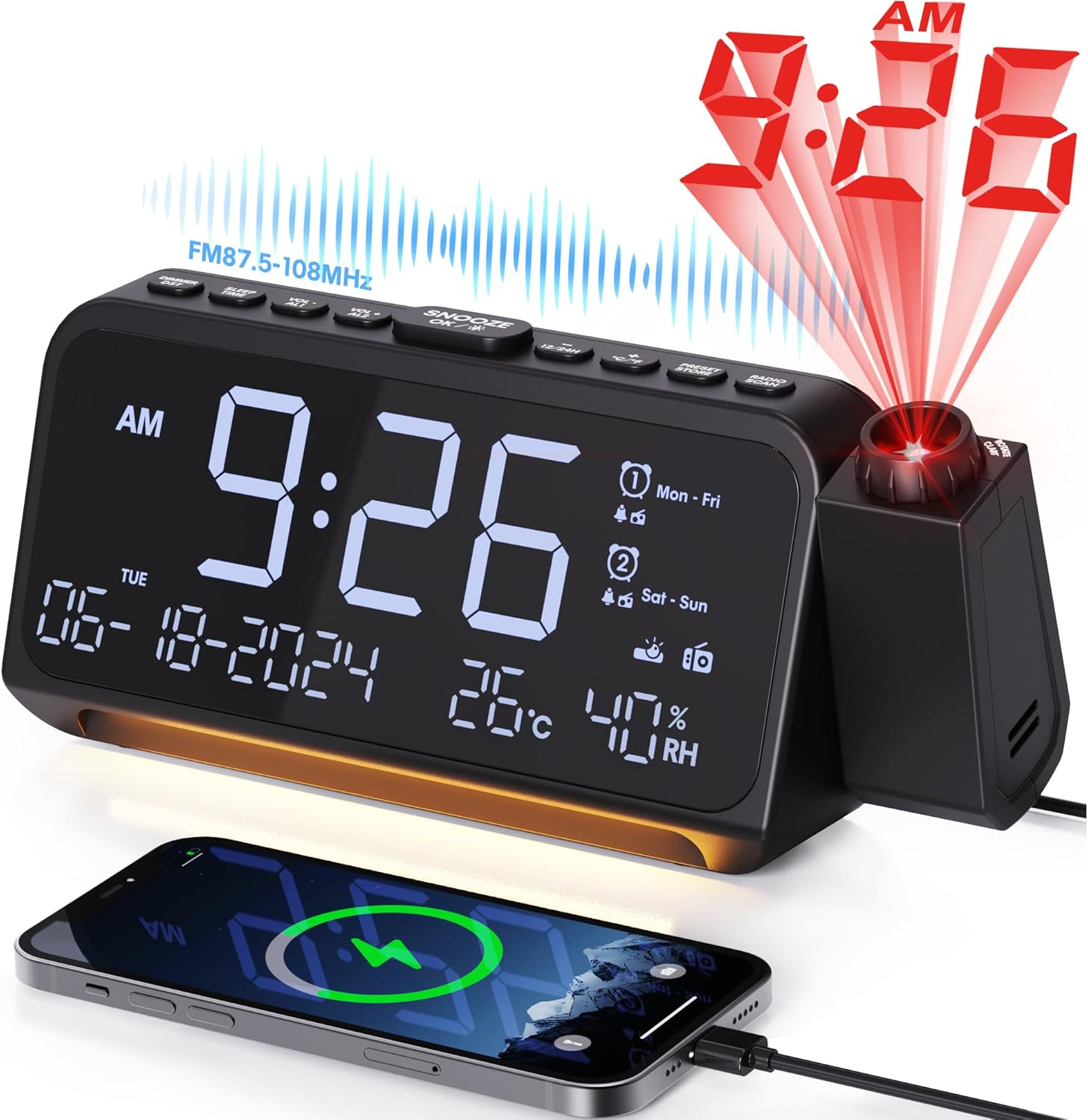 Reloj despertador con proyección